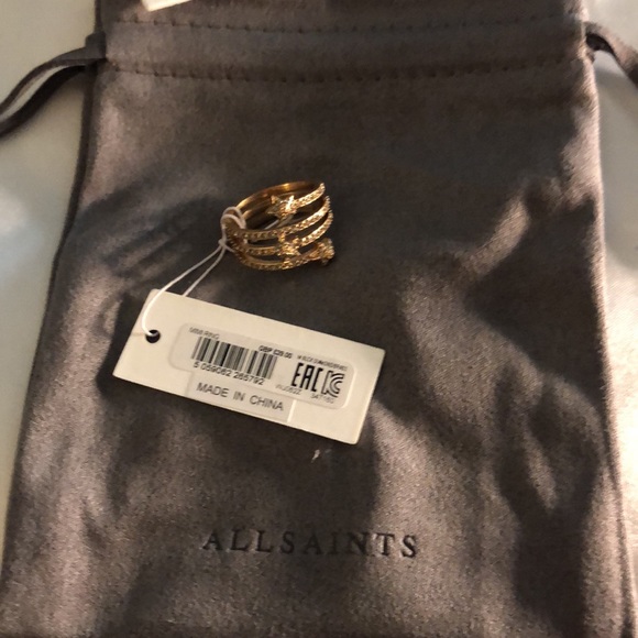 ALLSAINTS Gold Tone Star Coil Ring Crystal Accents Size 7 NWT & Dust Bag - Picture 12 of 12